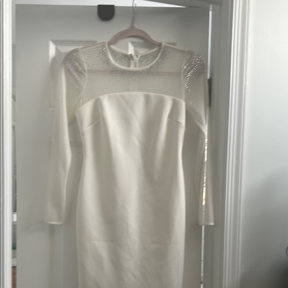 Calvin Klein Dresses & Skirts - Elegant White Dress with Sheer Embellished Sleeves